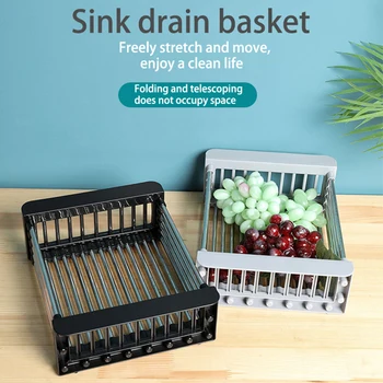 

Kitchen Sink Retractable Drain Basket Stainless Steel Sink Drain Rack Sink Water Filter Basket Storage Tool Filter Rack Shelf