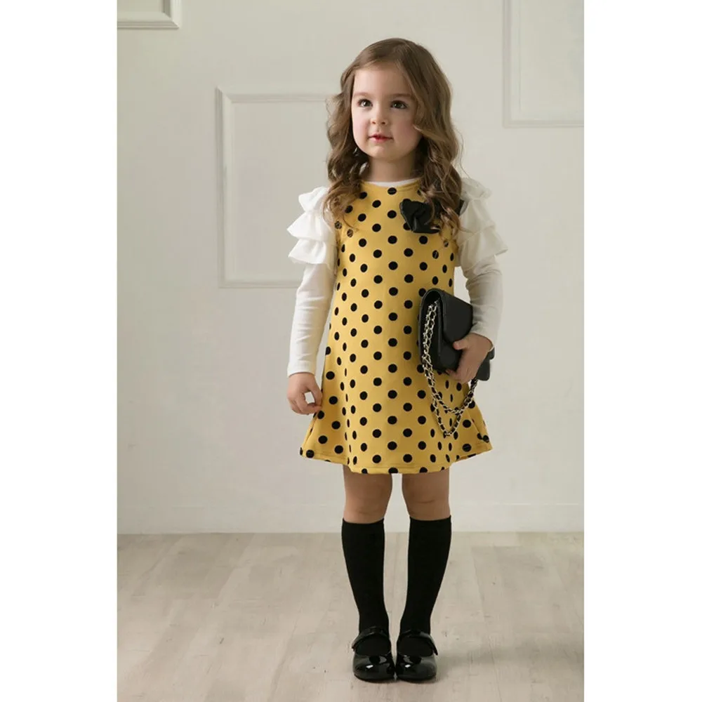 Fashion hot autumn and winter dress girl wave point princess dress baby girl polka dot bow princess dress платье для девочки 40