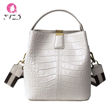 

JVZD Bags for Women 2019，genuine Leather Messenger Bag， Crocodile Pattern Shoulder Bucket Handbags