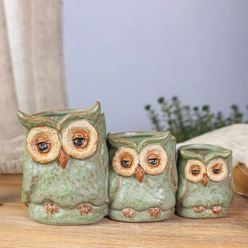 

European Creative Owl Siamese Succulent Ceramic Flower Pot Figurine Creative Succulent Flowerpot Home Decoration Birthday Gift