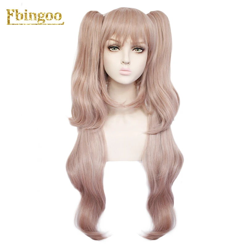 Ebingoo Danganronpa джунко эношима парик двойной хвост Розовый Синтетический косплей парик длинный натуральный волнистый парик с челкой+ головной убор
