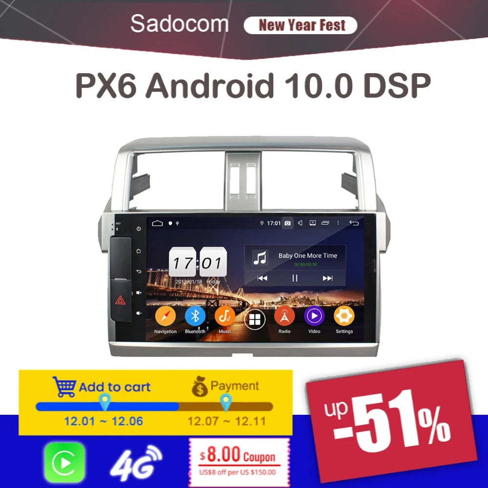 10.1&quot DSP PX6 2 din Android 11.0 4GB+64G +8core Car radio Player wifi RDS autoradio GPS car 5.0 For Toyota PRADO 2014 2015 | Автомобили