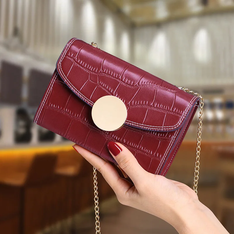 

2020 Genuine Leather Oblique Satchel Woman Small Bag Joker Ins Chain Mini Single Shoulder Package
