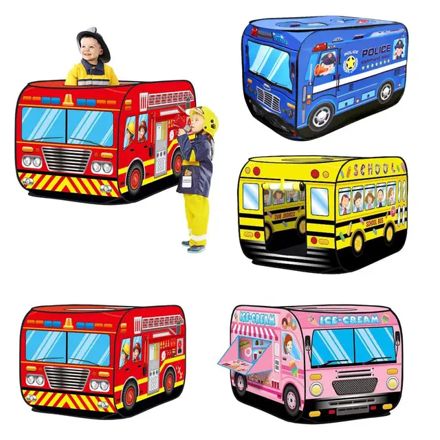 Children's Tent Popup Play Tent Toy Outdoor Foldable Playhouse Fire Truck Police Car icecream car kids Game House Bus Indoor 1