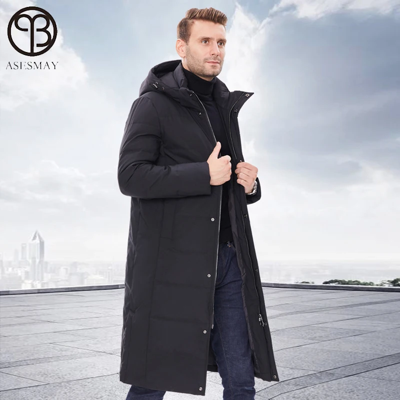 

Asesmay 2019 men down feather x-long coats winter brand jacket mens duck parka jackets goose wellensteyn stylish slim hood coat