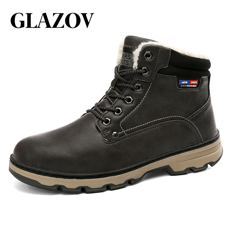 

GLAZOV Super Warm Fur Men's Boots Waterproof Lace Up Snow Boots Men's Footwear Fashion Rubber Ankle Boots Plus Size 39-45
