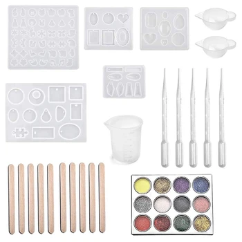 

Epoxy Silicone Mold Set for Jewelry Casting, Including Sparkling Decoration and Tool Set, Suitable for DIY Pendant Earring Jewel