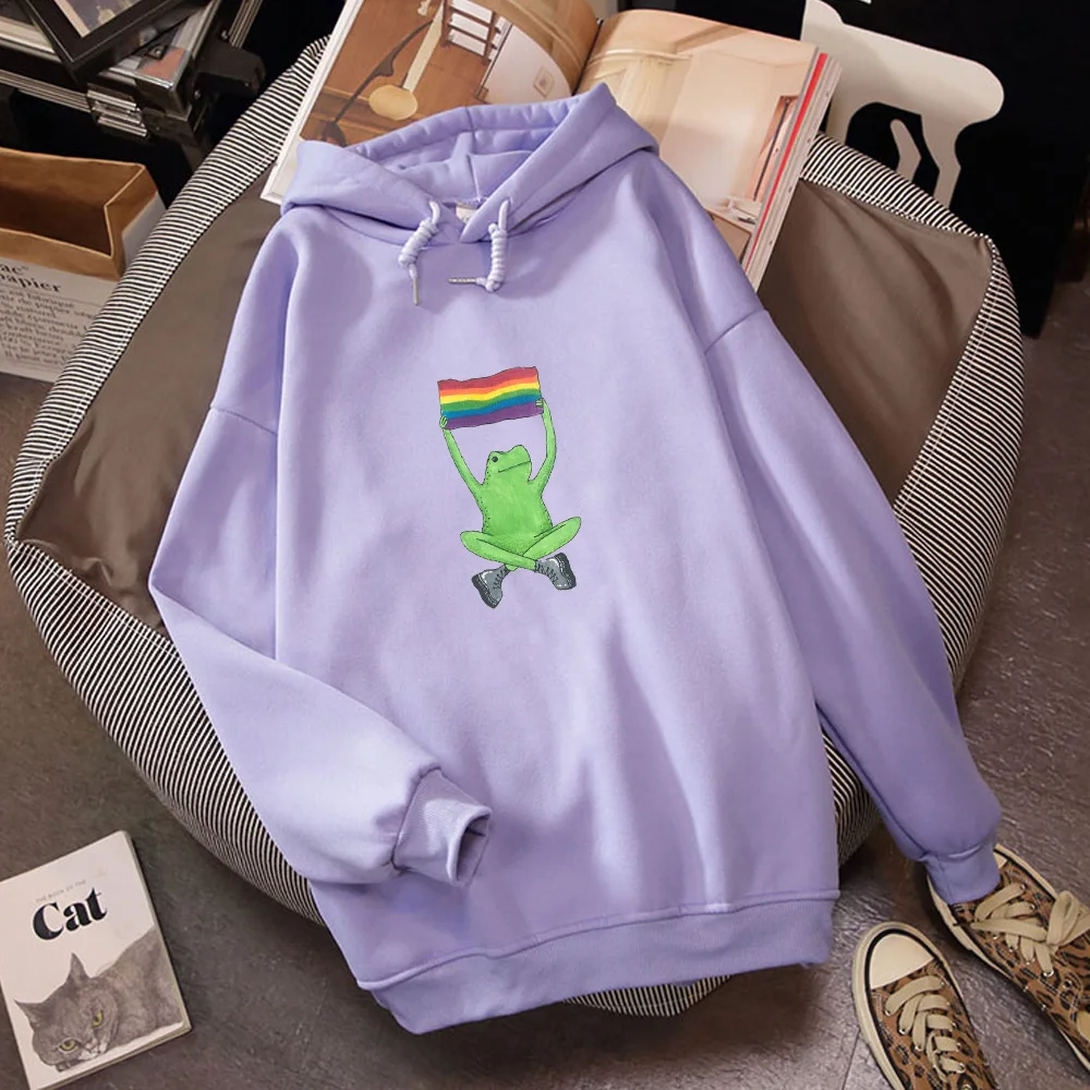 

Harajuku Hoodies Women Creative Rainbow Frog Printed Oversized Hoodie Hooded Sweatshirt Womens Clothing Tops Streetwear Jacket