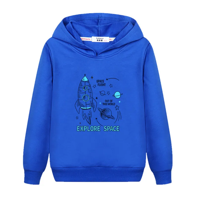 Детский свитшот с космическим кораблем модное тонкое худи осенний пуловер с длинными рукавами для мальчиков космическая ракета куртка с героями мультфильмов хлопковое пальто для маленьких мальчиков - Цвет: blue-1