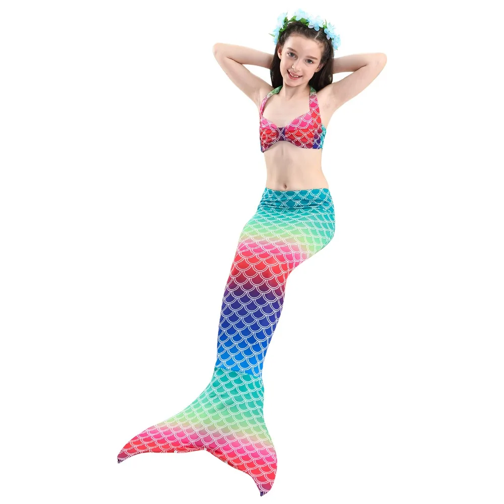 Популярный купальный костюм русалки с хвостом для девочек, детский купальный костюм Костюм Русалки купальный костюм, можно добавить очки или гирлянду