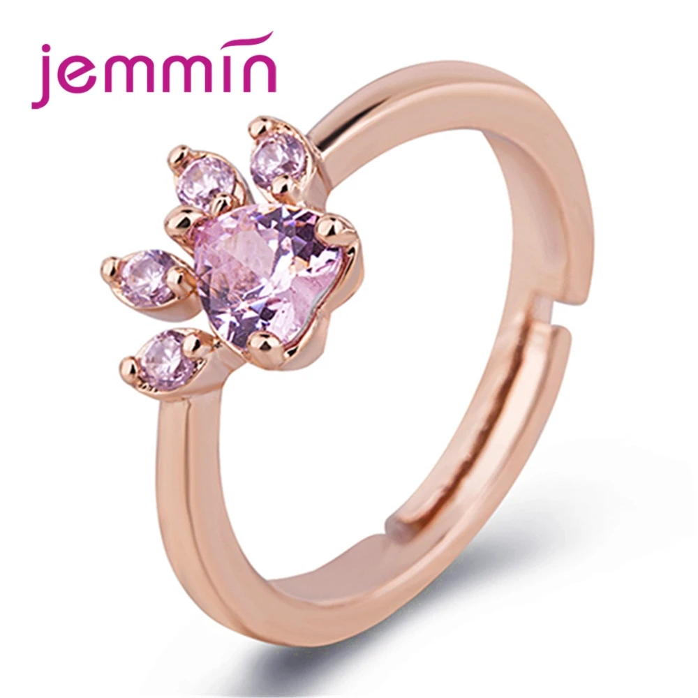 

Cute Cartoon Opening Cat Paw Design Cubic Zircon Ring Woman 925 Sterling Silver Adjustable Daily Jewelry Lovers Birthday Gift