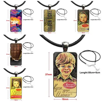 

For Girls Best Gift Alenka Bar Wonka Chocolate Pretty Glass Pendant Necklace Handmade Half Pendant Rectangle Necklace