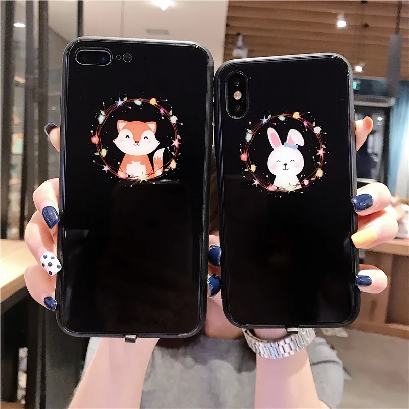 

Sound Control LED Flash Phone Case For iPhone 6 S 7 8 Plus Luxury Calls Flash Tempered Glass Cover Case For iPhone X XS MAX XR