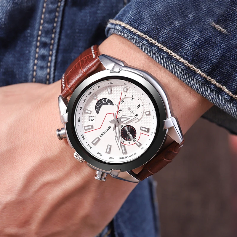 

New Smart Watch Men Sport Chronograph Leather Strap Quartz Smartwatch Multi-function Six-needle Calendar Military Wristwatch