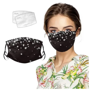 

1Pcs Unisex Adult Fashion Bling Diamonds Black Facemask Washable Dustproof Breathable Outdoor Face Mask mascarilla reutilizable