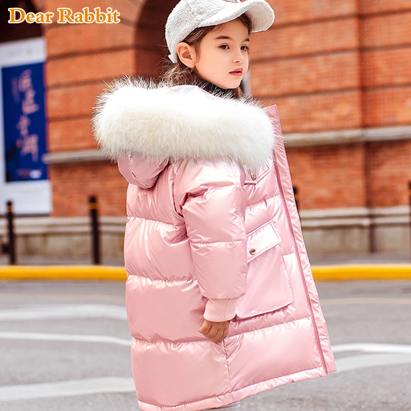 

Brand 2020 new boy winter warm coats children thicken white duck down jacket for girls parka real fur collar outerwear kids tops