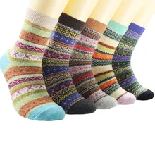 5 пар зимних теплых осенних подарочных утолщенных женских рождественских вязаных мягких женских носков, дышащие эластичные цветные носки