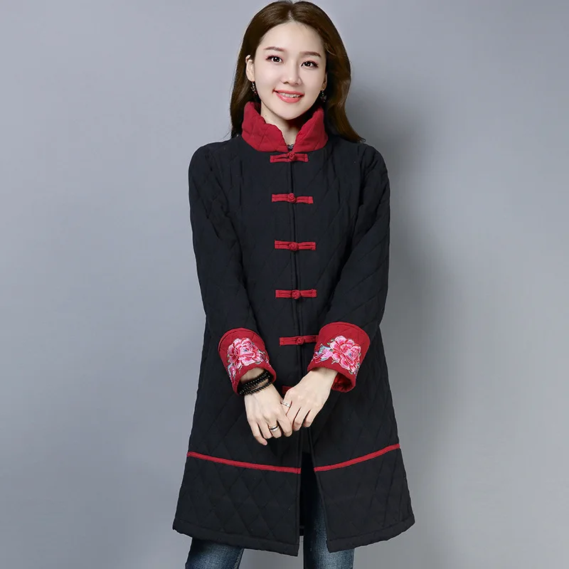 

2019 Winter New Style Large Size Dress National Wind Cotton Linen Embroidered Joint Long Sleeve Mid-length Loose Thick Cotton-pa