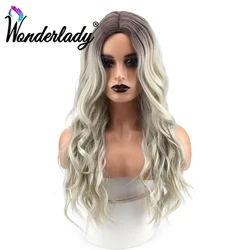 WonderLady Ombre Synthetic Wigs Middle Part Heat Resistant Fake Hair Wigs For Black Women 26inch Glueless Long Wavy Cosplay Wig