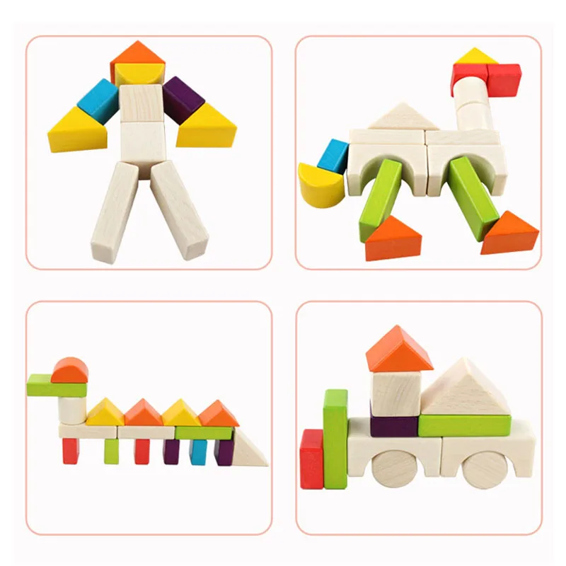 Высокое качество 30 штук красочные деревянные коробки деревянные строительные блоки игрушка геометрическая форма детские развивающие большие игрушки для детей