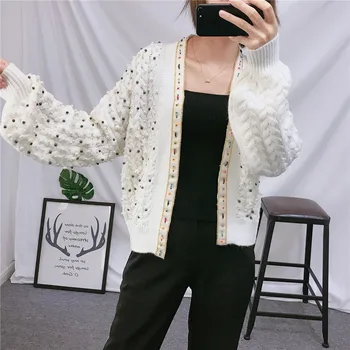 

Cardiagn Coat Women's Short White Spring Autumn Loose Korean Screw Thread Knitted Sweater Kardigan Womens Sweaters 2019