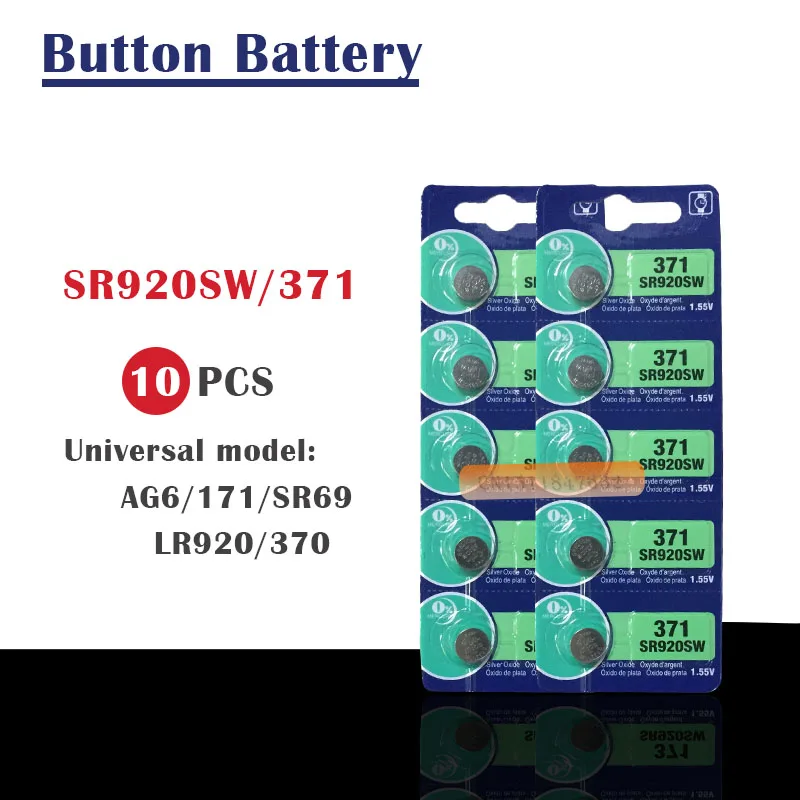 10 шт. аккумулятор 371 SR69 SR920W SR920SW AG6 L921 605 620 280 31 51 часовые батарейки из оксида серебра