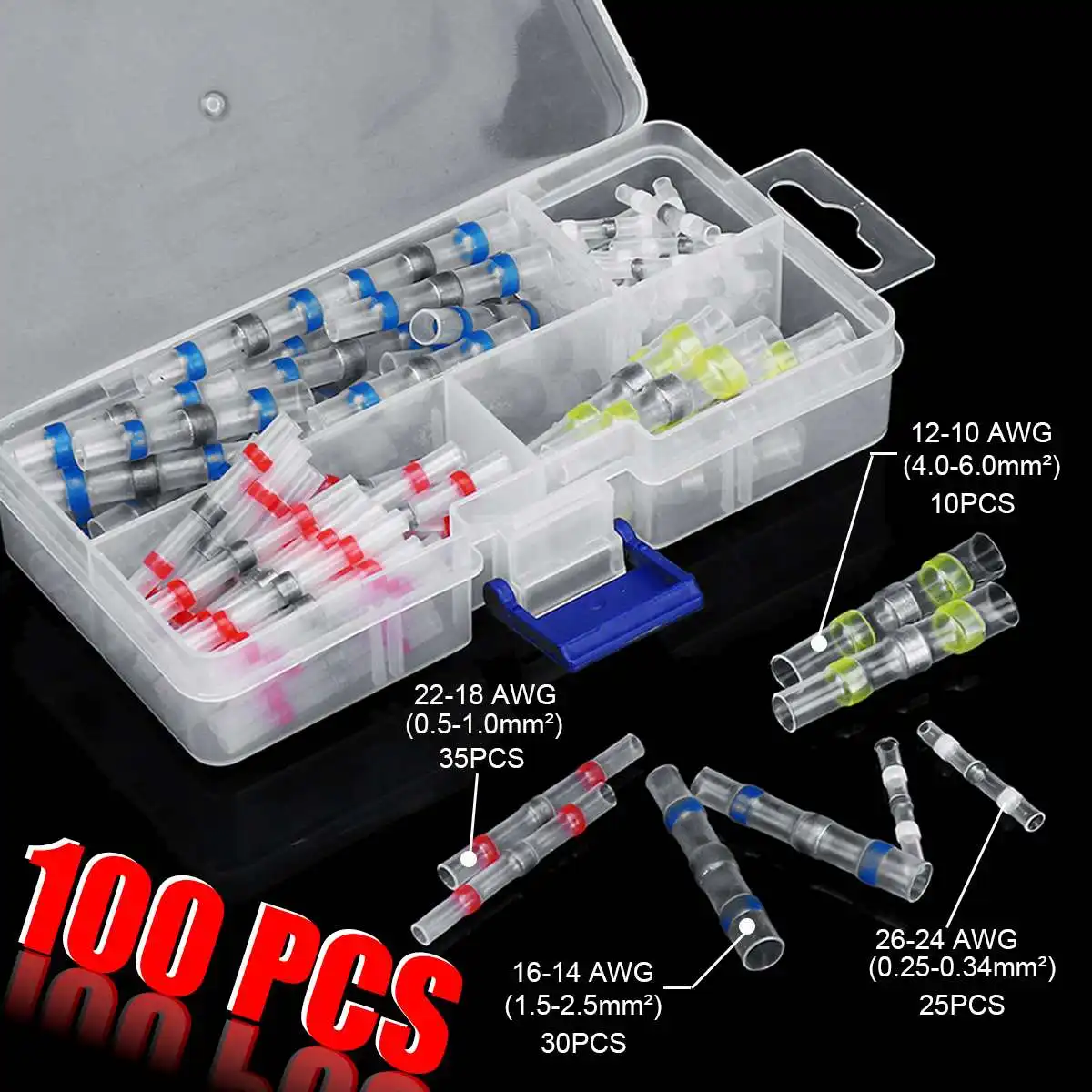 

100Pcs/Set Electrical Wire Connectors Insulated Solder Sleeve Tube Heat Shrink Sorder Terminal Waterproof Butt Connectors Kit