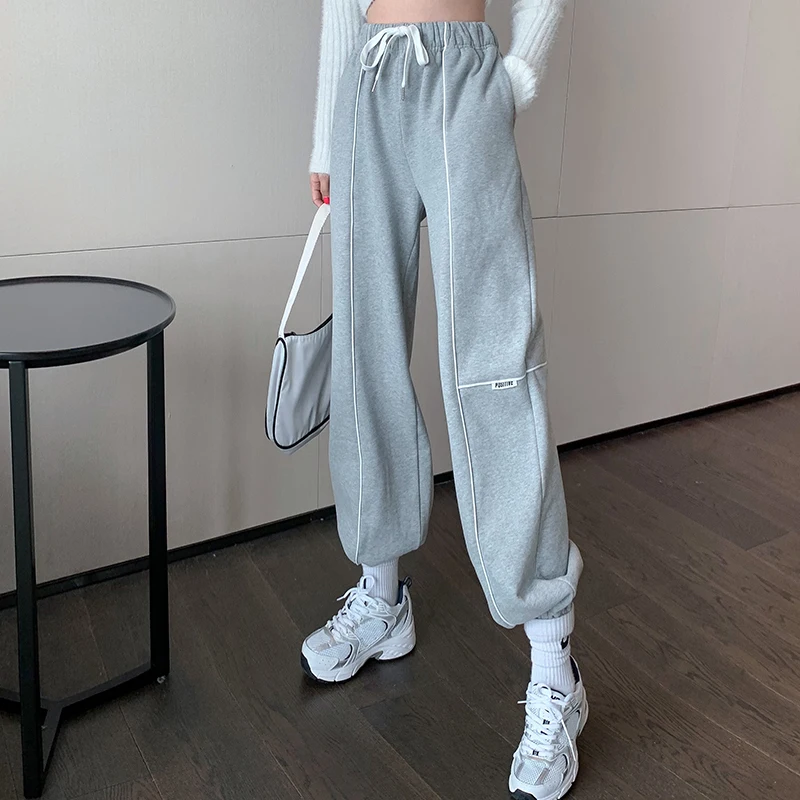 

Autumn Winter New Korean Women's All-Match Loose-Fitting Trousers With Velvet High Waist Sports Pants
