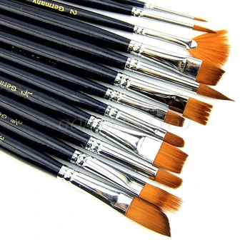 

New 12X Artist Paint Brush Set Nylon Hair Watercolor Acrylic Oil Painting Supplies