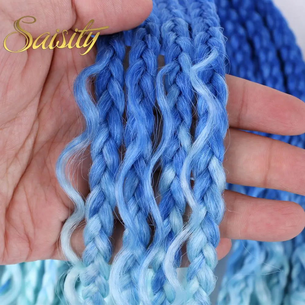 Saisity Ombre Synthetic with Split Ends Goddess Box Braids Crochet Hair Extensions With End Bohemian Box Braiding Hair