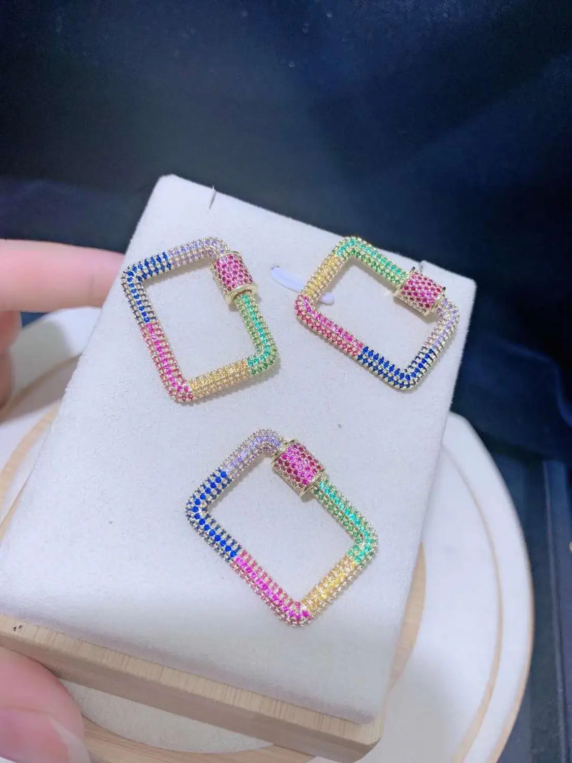 2pcs Rectangle Shape Cubic Zirconia CZ Micro Pave Lock Screw Buckle Clasps Necklaces