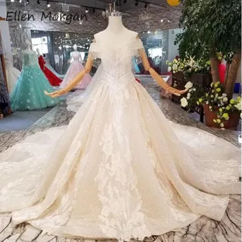 

Luxury Wedding Dresses Puffy Lace Ball Gown Elegant 2019 Off Shoulder Beading Applique Court Train Vestido De Novia Bride Gown