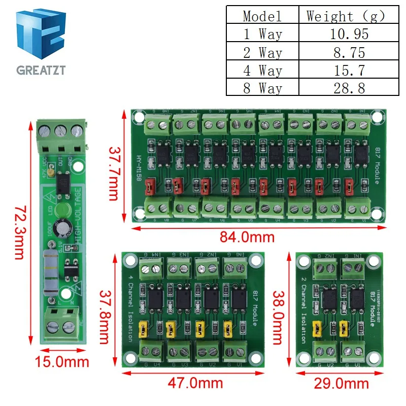 PC817 1 2 4 8 Kanal Optokoppler Isolationsplatine Spannungswandler Adaptermodul 3.6-30V Treiber Photoelektrisch Isoliertes Modul – Detail 7