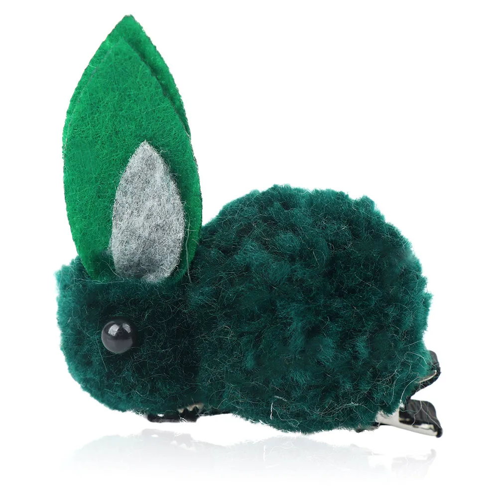 green Корейские заколки для волос животные прекрасный кролик шпильки для девочек аксессуары для волос 3D Плюшевые уши кролика милые детские зажимы для волос - Цвет: green