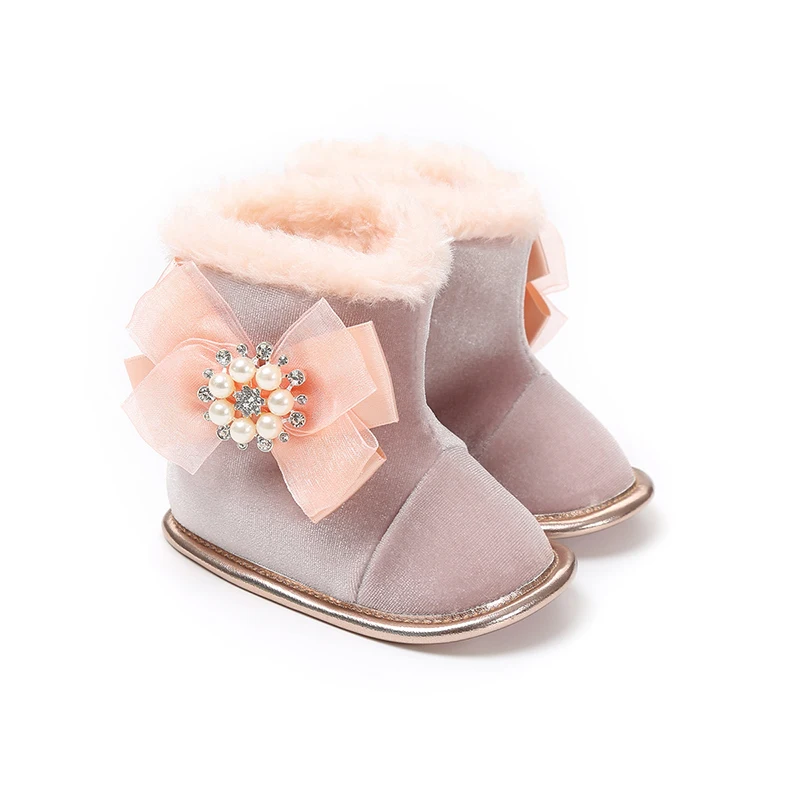 pink Однотонные мягкие зимние/Детские/для маленьких девочек/Ботинки, детский пинетки для младенцев, теплые зимние детские ботинки с цветочным принтом, обувь для маленьких девочек, для новорожденных - Цвет: pink