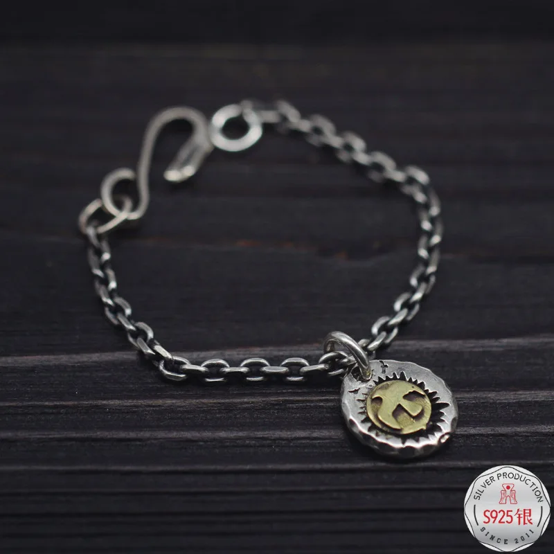 

S925 Fine Silver Too Angle Cross Chain MEN'S AND WOMEN'S-Retro Retro INS Style Handmade Crooked Small Hangtag Bracelets