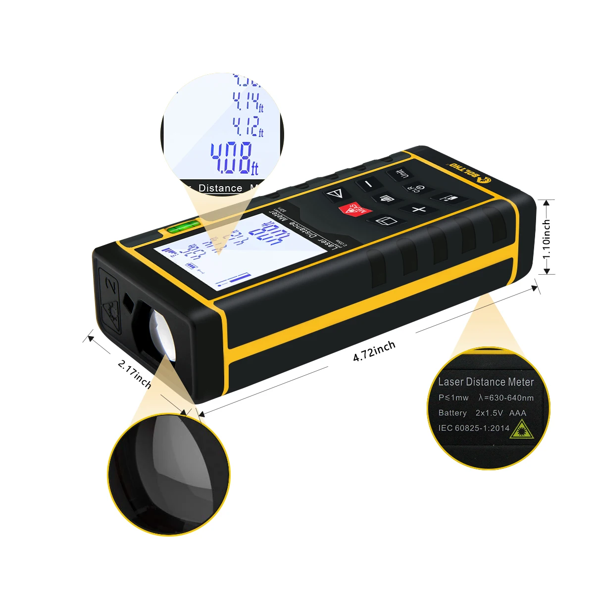 BOLTHO лазерный измеритель расстояния 40 м 80 м 100 м с пузырьковым уровнем портативный высокоточный ЖК-дисплей с подсветкой