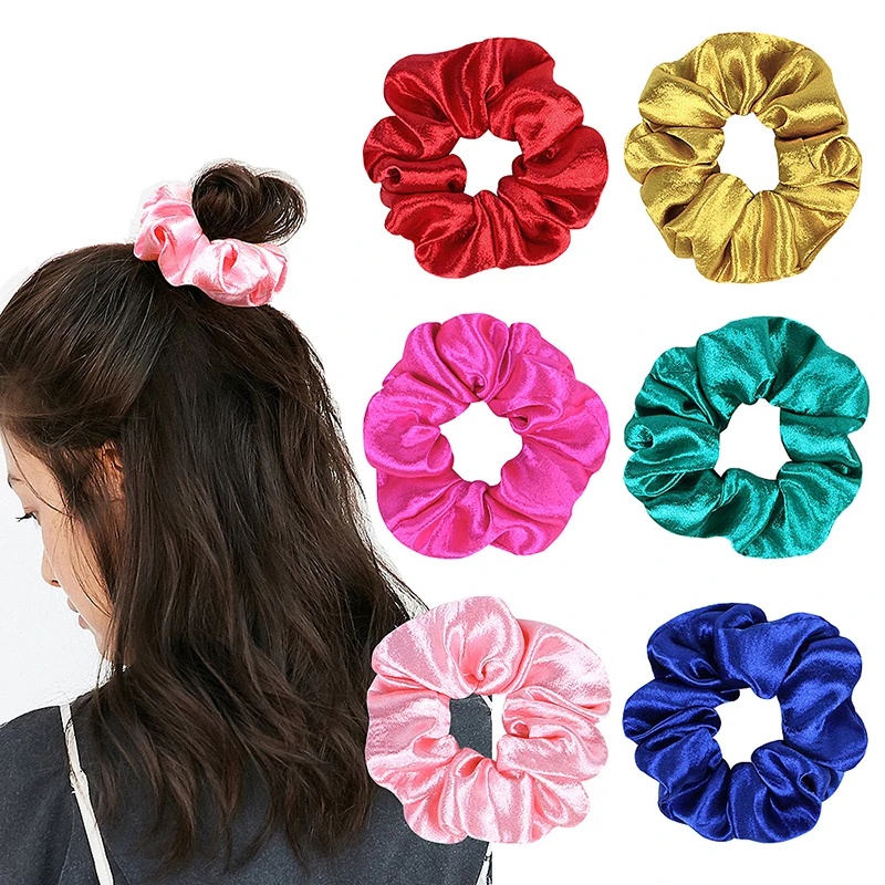 

1 pc Bright Satin Retro Solid Color Scrunchie Elastic Hair Ties For Girls Ponytail Holder Silky Stretchy Hair Rope Hair Band