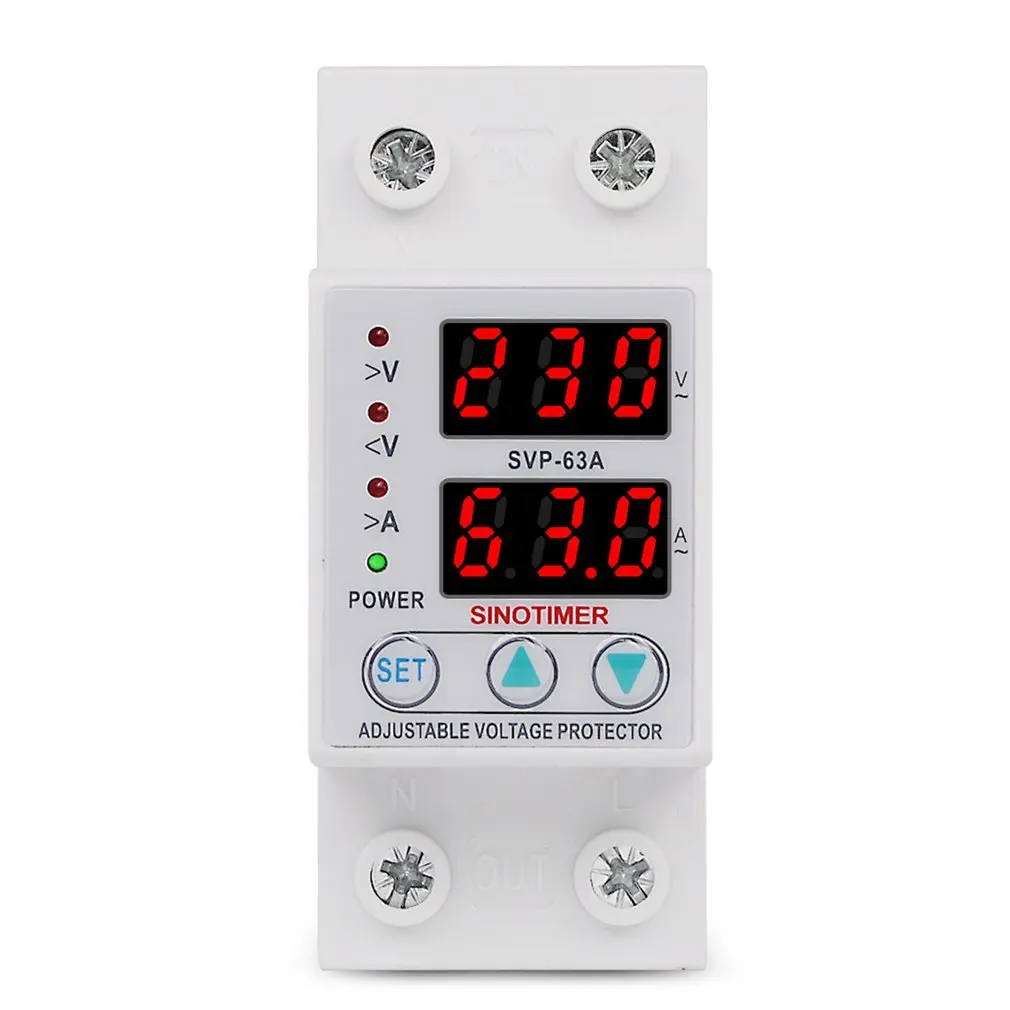 SINOTIMER SVP-63A предохранитель напряжения 230 В 63A регулируемый, автоматический восстановление под/более релейный выключатель защитное устройство с светодиодный