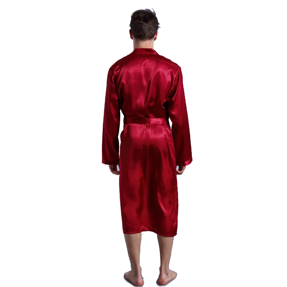 Китайский мужской темно-красный атласный халат с поясом кимоно купальный халат ночная рубашка домашняя пижама для отдыха S M L XL XXL TBG0611