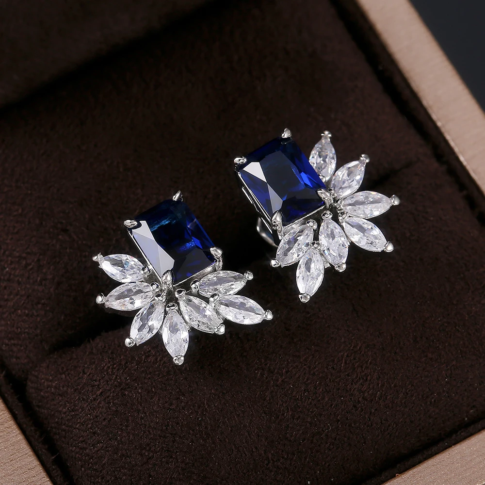 Huitan Luxury Square with Marquise CZ Stone Women Stud Earrings for Party 3 Colors Delicate Gift Dazzling Lady’s Wedding Jewelry