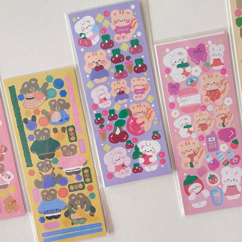 Korea Lns Laser Cute Bear Ice Cream Cherry Stickers Diy Scrapbooking Junk Journal Stationery Mobile Computer Decoration Stickers Stickers Aliexpress