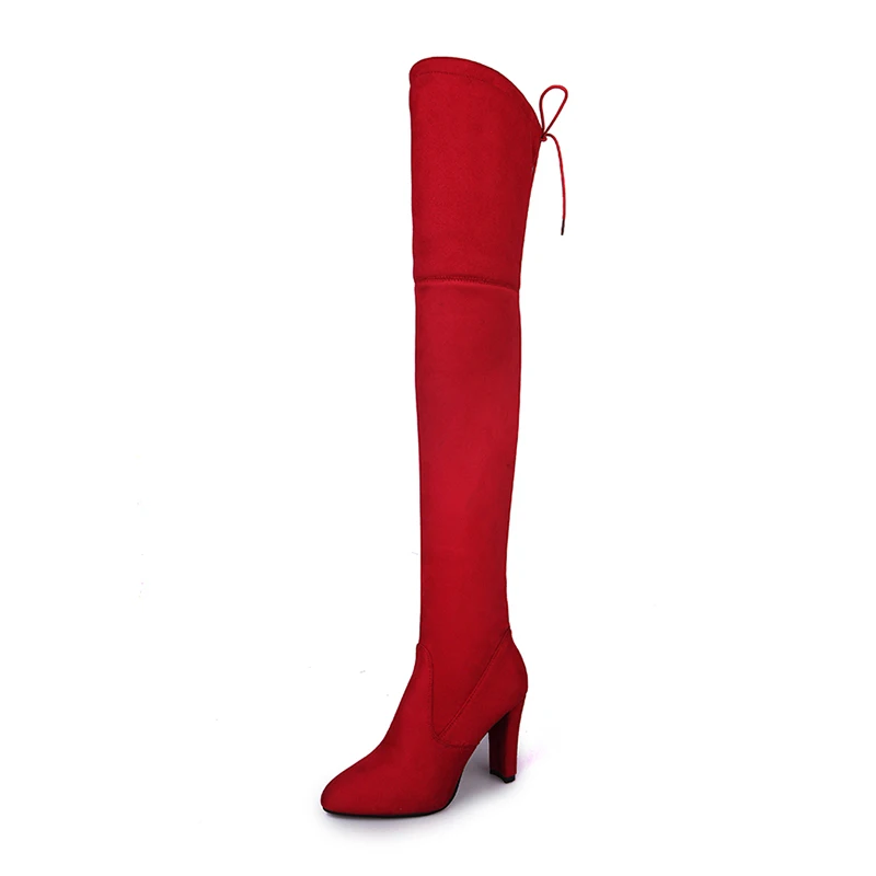 Taoffen/женские классические зимние сапоги выше колена, с перекрестными ремешками, на молнии, на высоком каблуке, теплая обувь, женские высокие сапоги, обувь, размер 34-43 - Цвет: Красный