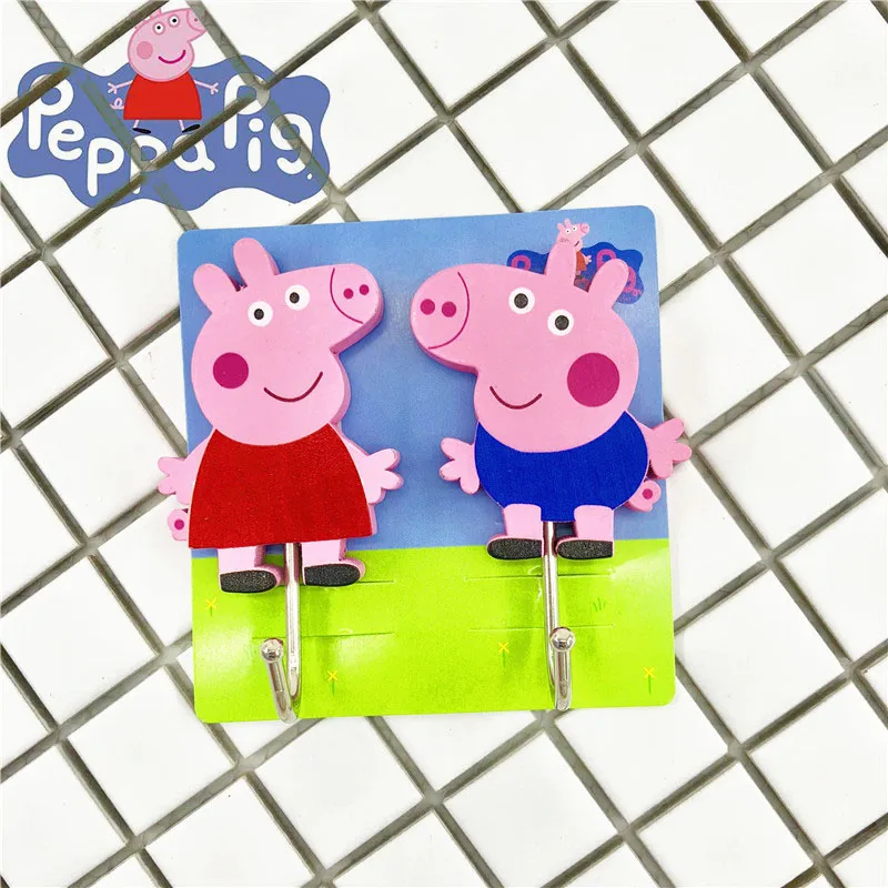 

2pcs/set Wooden Hook Up Cartoon Peppa Pig Anime Figure Model Hook Children's Bedroom Accessories Kid Birthday Toys Gift
