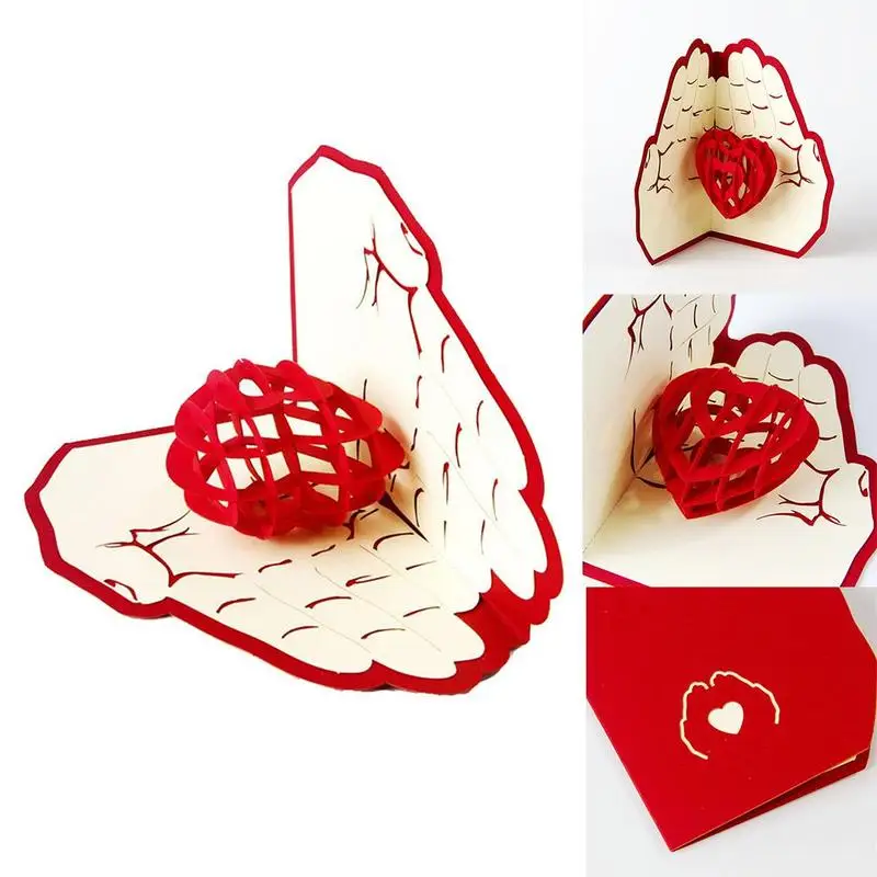 3D стерео любовь в ладони Спасибо карты вверх Складная ручной работы любовная открытка Свадьба День Святого Валентина подарок