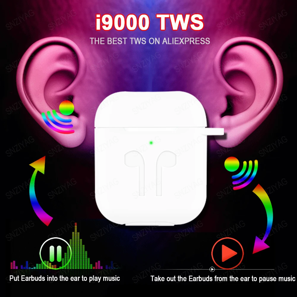 i9000 tws 1:1 Smart Sensor 8D Bass Pop Up Wireless Charging Bluetooth Earbuds Earphone 8D Super Bass pk W1 i200 i2000 i5000