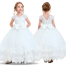Детское белое свадебное платье для девочек; Одежда для девочек; кружевное фатиновое платье; изысканные вечерние платья для причастия; длинные платья для выпускного вечера для девочек-подружек невесты