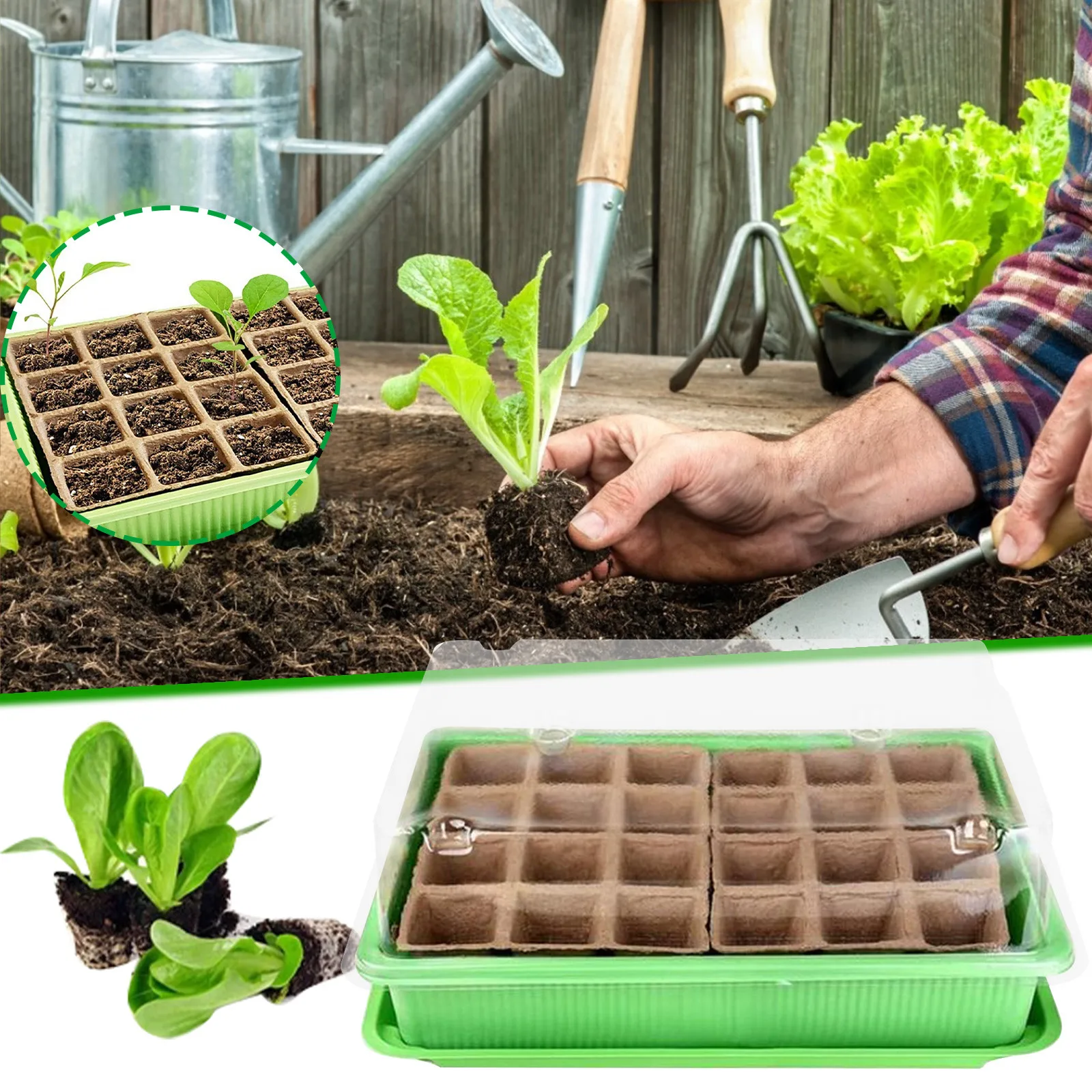 30# 24 Cells Gardening Mini Breathable Lids Plastic Germination Box Nursery Pots | Дом и сад