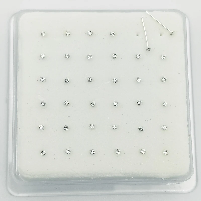 925 Sterling Silver Clear Crystal Nose Stud Pin for Piercing 36pcs/Pack