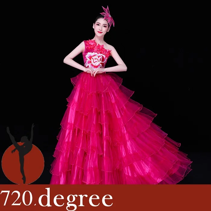 Танцевальный Костюм для фламенко, Современная сценическая одежда, широкая юбка испанское фламенко, платье, открывающая юбку Bullfighting DL4210 - Цвет: 720 degree